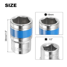HARFINGTON 3pcs 1/2 Inch Drive 6-Point Socket 18mm CR-V Metric Shallow Socket Electric Wrench Socket for Mechanical Auto Repair, Silver Tone & Blue