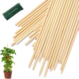 CJFocus 40 PCS Bamboo Plant Stakes 18 Inch, Wood Plant Support for Gardening for Potted Floral Plant, Indoor Wooden Sign Posting Garden Stick, Crafts Sticks with 40 PCS Wires(4")