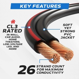 Cables Direct Online Speaker Cable 500FT 16AWG 2 Conductors (16/2) CL3 Rated CCA (Copper Clad Aluminum) Black Jacket Compatible with Low Voltage LED Wire, Car Audio, Home Theater