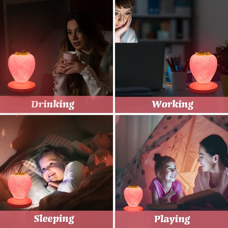 LVOERTUIG Strawberry Night Light, Cute Silicone Strawberry Lamp, LED Cute