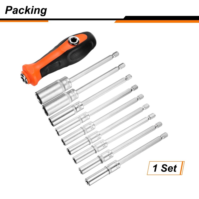 sourcing map 1/4" Metric Power Nut Driver Drill Bit Set