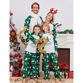 Ekouaer Christmas Family Pyjamas Set Printed Sleepwear Outfits for Boys Girls, Green