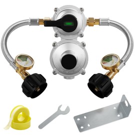 CALPOSE 2-Stage Regulator with 18" RV tailpipe Hose Involve Gauge, 2 Stage RV Propane Regulator, 3/8" NPT Female Outer, for RV Trailer
