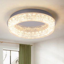 Qcyuui Flush Mount Ceiling Light 12.2in Modern LED Ceiling Light Round LED Light Fixture with Acrylic Lampshade Ceiling Lamp for Bedroom Kitchen Entryway Hallway Foyer,Chrome,3000K