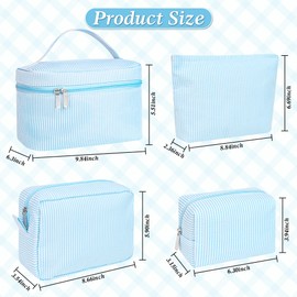 Puchifoda 4 Piece Makeup Bag Set,Seersucker Cosmetic Bags,Striped Make Up Bag Large Cosmetic Zipper Pouch Cute Travel Toiletry Bag Portable Aesthetic Purse Organizer Pouches for Women Girls (Blue)