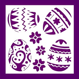 Easter Eggs & Flowers Stencil – 5.5x5.5 Inch Plastic Reusable Template for DIY Painting, Crafts, Card Making & Home Decor
