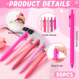 Dinifee 50 Pcs Ballpoint Pens Bulk Retractable Writing 1.0 mm Medium Point Black Ink Cute Pens Smooth Writing Color Fancy Gift for Teacher Students Employees Office School Home Supplies (Pink Series)