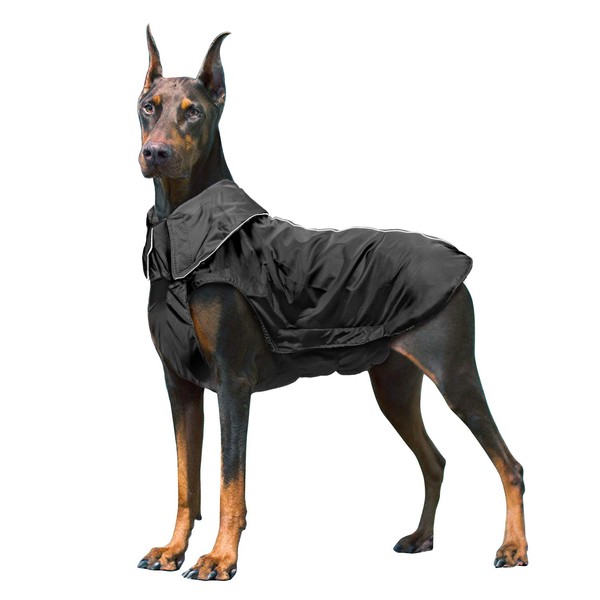 IREENUO Waterproof Raincoat Dog Coats, Waterproof Jacket for Pets Dogs Winter Warm Rain Clothes Black-4XL