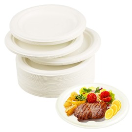 doesnotapply 50 Pcs Disposable Paper Plates 7 Inch Bagasse Plates Extra Strength Sugarcane Plates Eco-Friendly Party Plates Biodegradable and Compostable Plates for Parties White,add-cx
