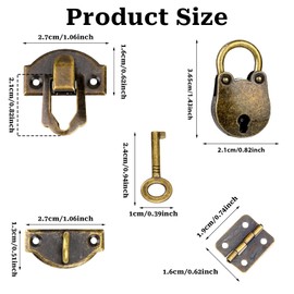 2 Set Antique Bronze Hasp Latch Mini Box Hinges and Locks with Keys Decorative Lock Buckle with Screws for Jewelry Wooden Box and DIY Crafts
