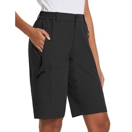 BALEAF Women's Hiking Shorts 10 Inches Golf Shorts Quick Dry Stretch with Pockets UPF 50+ for Camping, Travel Blue Size XL