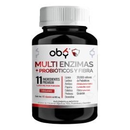 Oby Multi Enzimas Digestivas con Probióticos, Glutatión y Fibra | Suplemento Vegano para la Digestión y Salud Intestinal | Vitaminas Mujer y Hombre | 60 Cápsulas