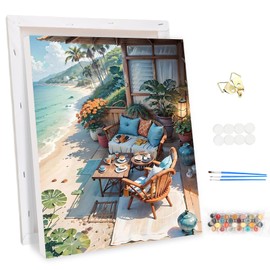 MEIYUDA Painting by Numbers Adults with Frame Sea View, DIY Set, Hand Painted Oil Painting Kit for Beginners and Adults, with 3 Brushes and Acrylic Paint, Gifts and Home Decoration, 30 x 40 cm