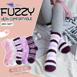 EBMORE Womens Fuzzy Socks Slipper Soft Cabin Plush Warm Fluffy Winter Christmas Sleep Stocking Stuffers Cozy Adult Socks?Mix Purple?