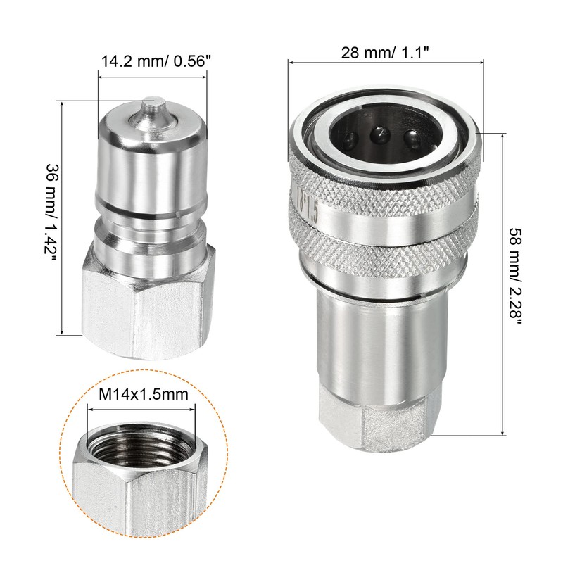 PATIKIL 1 Set Hydraulic Quick Coupling Carbon Steel M14 x