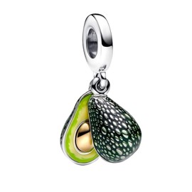Amuefer Avocado Double Dangle Charms for Bracelets 925 Sterling Silver with Cubic Zirconia Bead Birthday Christmas Jewelry Gifts for Women Mom Grandma Friends Sister