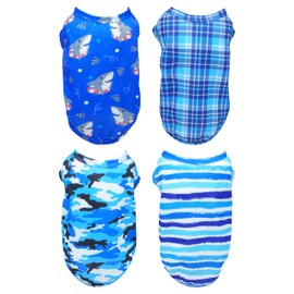 PET SHOW 4 Pack Paw Bone Printed Dog Clothes Shirts Soft Vest Lightweight Sleeveless Cats Doggies T-Shirts Puppies Tank Top Tee for Small Medium Dogs White Black Pink Blue (X-Large, Blue for Boys)