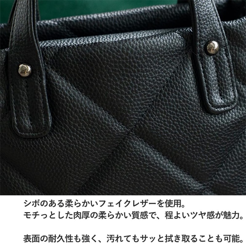 Vita Felice inb-10087p Women's Quilted 2-Way Tote Bag, Black