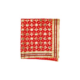 Decorative Chunari Silk Cloth Pooja Chunni Puja Indian Traditional Festival Decor Decorations Chunr MATA Ki Chunri for Statue Chowki Aasan Mat Poster Frame (Red, 18 Inches X 12 Inches)