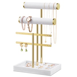 Josmimic Bracelet Holder Jewelry Organizer Display - 3 Tier T Bar Velvet Stand, Black Jewelry Storage for Bracelet, Necklaces, Earrings, Rings, Watches