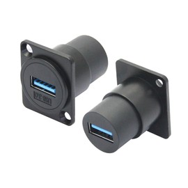 Riertostng 2Pcs USB 3.0 Panel Mount Connector Socket, D-Type USB 3.0 Through Data Female to Female Coupler with Install Screw, USB High Speed Data Extension Adapter