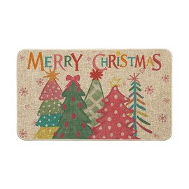 Artoid Mode Pink Xmas Trees Merry Christmas Doormat, Winter Xmas Home Decor Low-Profile Switch Rug Door Mat Floor Mat for Indoor Outdoor 17x29 Inch