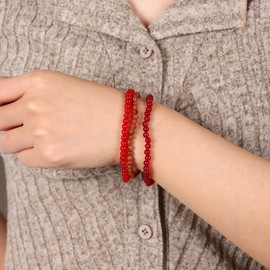 SONNYX 3Pcs 4mm Semi-Precious Gemstones Beaded Bracelets for Women Men Healing Crystal Stone Bracelet Stretch Round Beaded Elastic Bracelets Unisex Jewelry Gifts(Red)