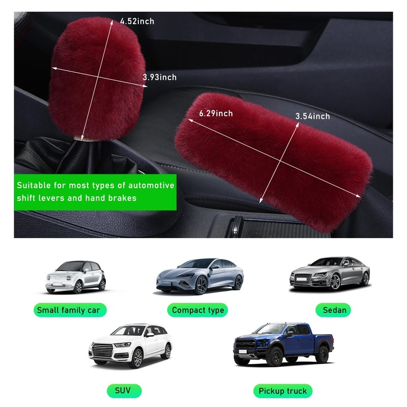 Ziciner 2PCS Plush Car Gear Shift Knob Cover & Handbrake