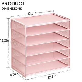 Biciyarn 2 Pack 6 Tier Paper Organizer, Metal Mesh Desk File Folder, Letter Tray Organizer, Paper Sorter Desk Organizers for Office, Home or School File Folder Holder - Pink (Pink-2pack)
