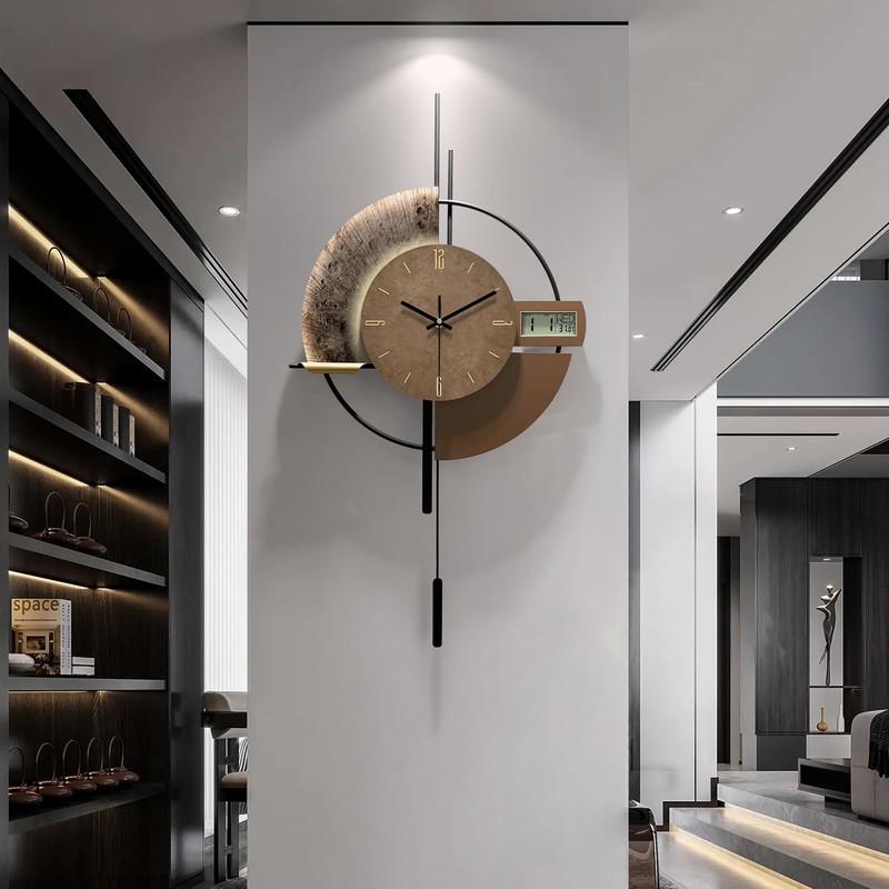 FIXNEO Large Wall Clocks Decorative with Temperature Display℃, Silent Unique