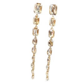 Crystal Earrings Long Crystal Beaded Tassel Teardrop Dangle Chain Earrings for Women Boho Colorful Sparkly Rhinestone Earrings for Wedding Brides Prom Jewelry-Champagne