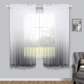 KOUFALL Grey Curtains 63 Inch Length for Living Room 2 Panels Set Rod Pocket Window Sheer Drapes Ombre Short Thin Curtains for Bathroom Decor Gray Bedroom Set of 2 Panels