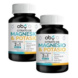 2 Pack Citrato de Magnesio y Potasio OBY | Minerales de Alta Biodisponibilidad | con Cúrcuma, Extracto de Plátano y Acido Malico | Fórmula Premium Veg