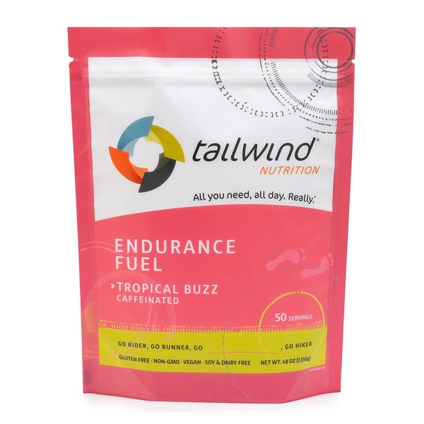 Tailwind Nutrition Caffeinated Tropical Buzz Endurance Fuel 50 Serving - Hydration Drink Mix with Electrolytes, Carbohydrates - Non-GMO, Gluten-Free, Vegan, No Soy or Dairy