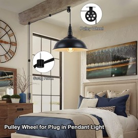 KOLTIME Black Pulley Wheels Set of 2 for Plug in Pendant Light Swag Ceiling Hooks for Hanging Lights with Cord, Aluminium Wall Ceiling Mount Lifting Towing Pulleys for DIY Chandelier Lighting