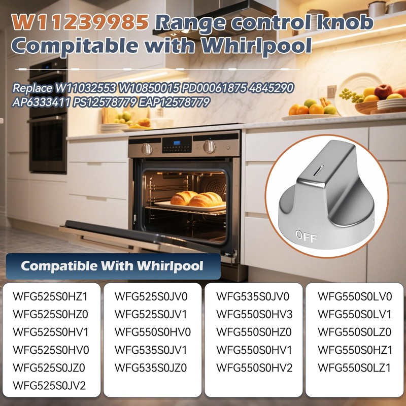 Stove Knob Replacement W10850015 W11239985 Compatible with Whirlpool Gas Range