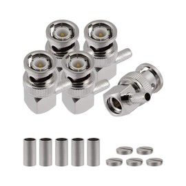 Vecys BNC Male Right Angle Crimp Connector 50 Ohm BNC Male Crimp Connector for RG58 RG142 RG400 LMR195 RF Coaxial Cable Pack of 5