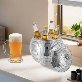 Kathring Champagne Ice Buckets, 0.4 Gal Stainless Steel Disco Ball Ice Bucket Removable Retro Drink Bucket Party Supplies with Lid for Cold Beer Beverage Ice Home Parties
