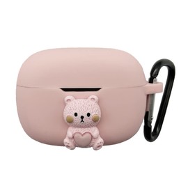 Cute Case for JBL Vibe 200TWS, Wave 200TWS True Wireless Earbuds, Seadream Cartoon Kawaii 3D Bear Style Earphones Skin Cover, Protective Carrying Case with Keychain Hook (Bear)