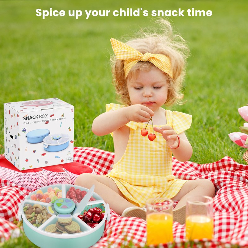 Pawtong Snack Rotator Container Reusable Snack Box with 5 Compartment