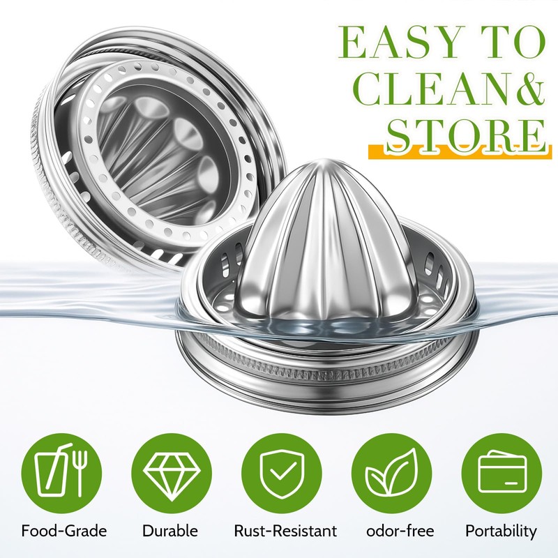 LemonRoad 4 Pcs Stainless Steel Mason Jar Juicer Lid Manual