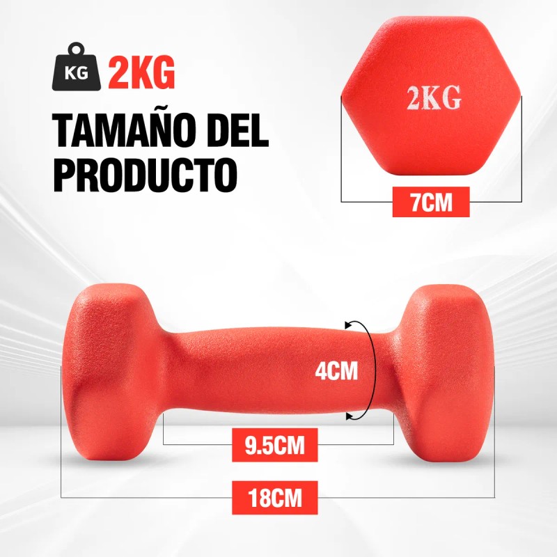 Par Mancuernas Ejercicio 2 Kg Neopreno Entrenamient Rojo
