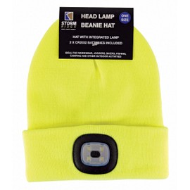 Adults/Mens Winter Knit Neon Beanie Hat with LED Glowing Light Torch: One Size (One Size, Yellow)
