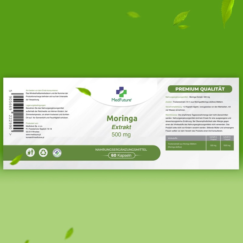 Moringa Oleifera Extract Capsules 500 mg - 60 Capsules High