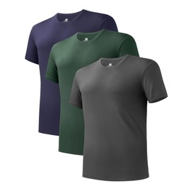 DAVID ARCHY Men's Undershirt Bamboo Rayon Moisture-Wicking T-Shirts Stretch Crewneck Tees for Men, 3-Pack (M, Navy Blue/Green/Dark Gray)