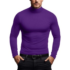 Mens Mock Neck Long Sleeve(Purple,L)