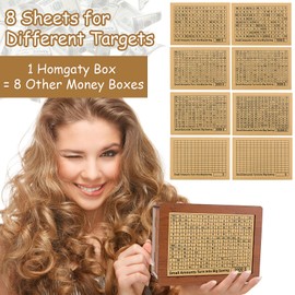 Homgaty Money Box for Cash Gift with Counter, Reusable Wooden Piggy Bank for Teenager Adults Retro Money Bank with 500 1000 2000 3000 5000 10000 Money Saving Challenge Target, Wooden Money Bank