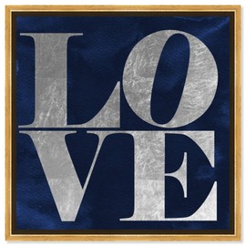 The Oliver Gal Artist Co. Typography Framed Wall Art Canvas Prints 'Solid Gold Navy Silver' Love Quotes and Sayings Home Décor, 16" x 16", Blue, Gray
