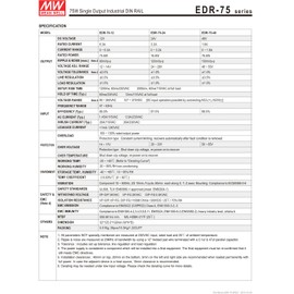 MEAN WELL EDR-75-24 AC to DC Switching DIN Rail Power Supply, 24 Volt, 3.2 Amp, 76.8 Watt