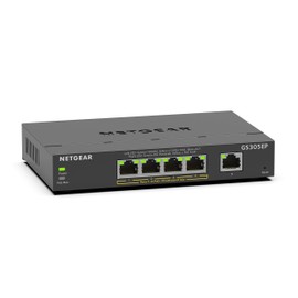 NETGEAR 5 Port PoE Gigabit Ethernet Easy Smart Managed Essentials Switch (GS305EP) - with 4 x PoE+ @ 63W, Desktop or Wall Mount